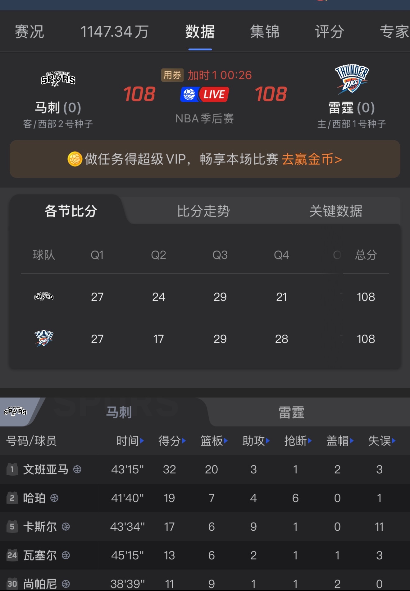 马刺vs雷霆竞猜直播视频，一场老球迷和新赌鬼的狂欢夜